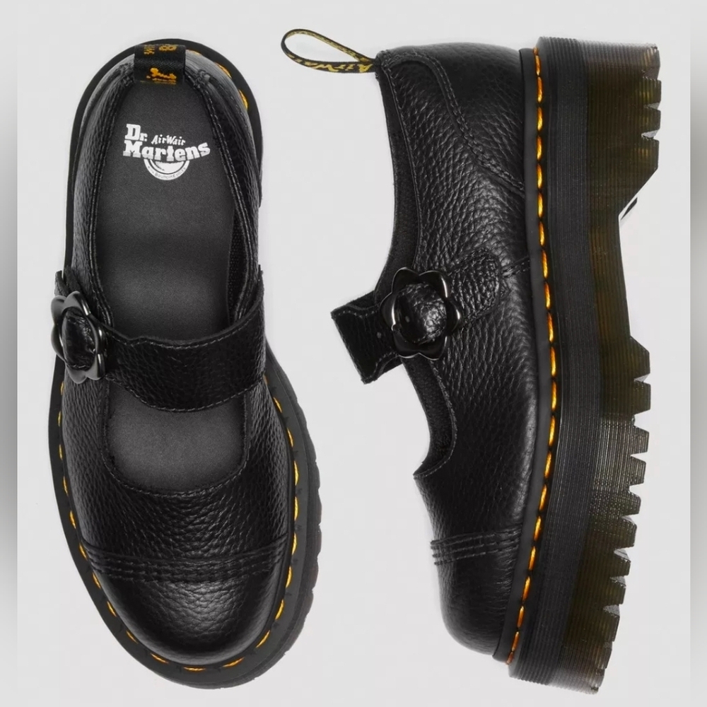 *NEW* Dr. Martens Addina Flower Buckle Leather Platform Shoes - Picture 10 of 11